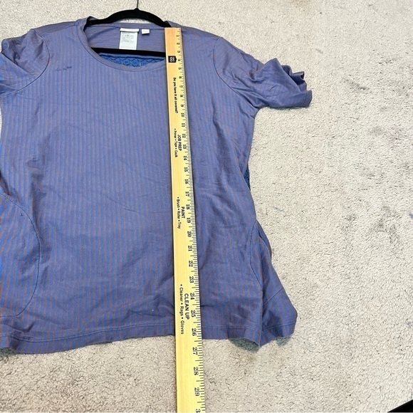 Logo Lori Goldstein Top womens large Tunic Pockets Purple Orange Stripe Shirt - Picture 8 of 8